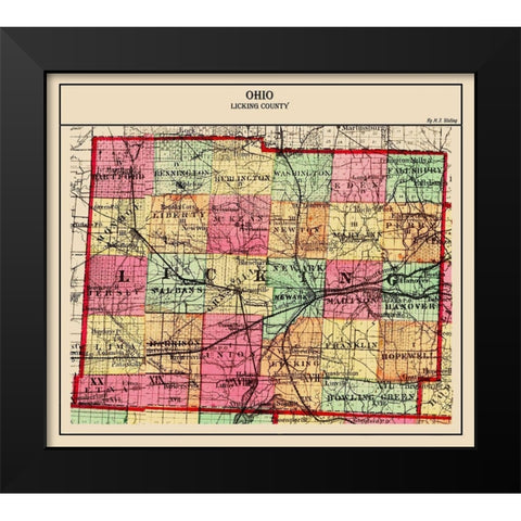 Licking Ohio - Walling 1872 Black Modern Wood Framed Art Print by Walling
