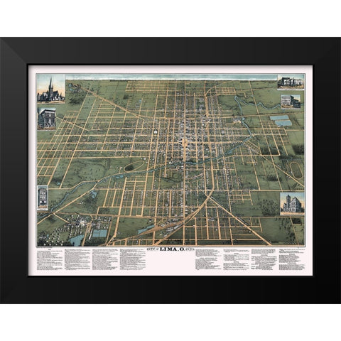 Lima Ohio - Buckingham 1892 Black Modern Wood Framed Art Print by Buckingham
