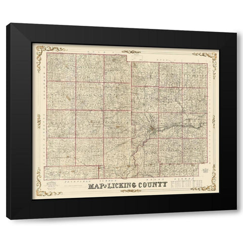 Licking County Ohio - Roell 1854 Black Modern Wood Framed Art Print with Double Matting by Roell