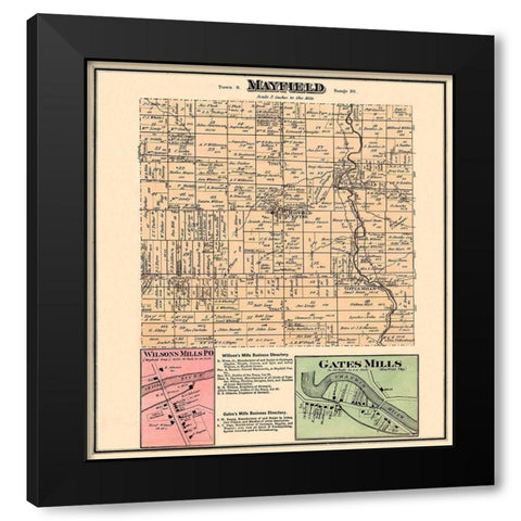 Mayfield Ohio Landowner - Cram 1874 Black Modern Wood Framed Art Print with Double Matting by Cram