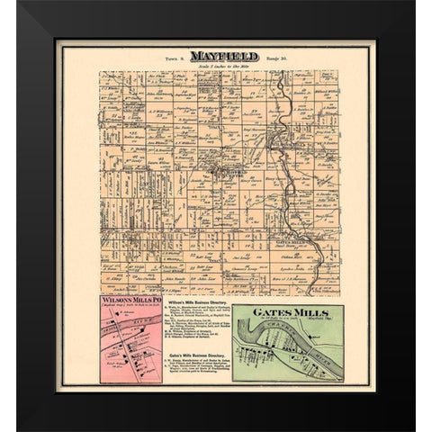 Mayfield Ohio Landowner - Cram 1874 Black Modern Wood Framed Art Print by Cram