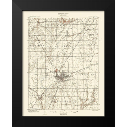 Marion Ohio Quad - USGS 1905 Black Modern Wood Framed Art Print by USGS