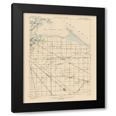 Maumee Bay Ohio Quad - USGS 1900 Black Modern Wood Framed Art Print by USGS