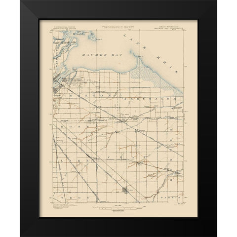 Maumee Bay Ohio Quad - USGS 1900 Black Modern Wood Framed Art Print by USGS