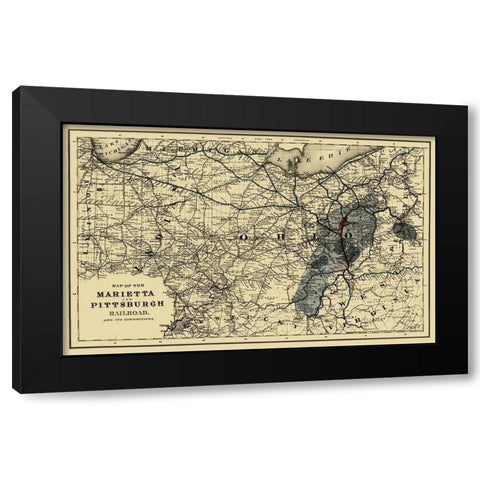 Marietta and Pittsburgh Railroad - Colton 1871 Black Modern Wood Framed Art Print by Colton