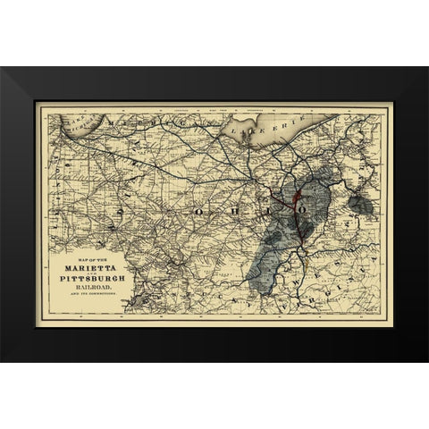 Marietta and Pittsburgh Railroad - Colton 1871 Black Modern Wood Framed Art Print by Colton