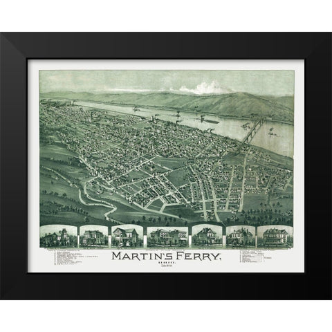 Martins Ferry Ohio - Fowler 1899 Black Modern Wood Framed Art Print by Fowler