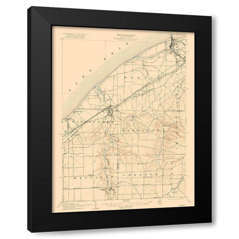 Mentor Ohio Quad - USGS 1907 Black Modern Wood Framed Art Print by USGS