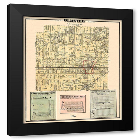 Olmsted Ohio Landowner - Titus 1876 Black Modern Wood Framed Art Print with Double Matting by Titus