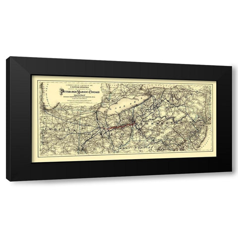 Pittsburgh, Marion and Chicago Railway 1887 Black Modern Wood Framed Art Print with Double Matting by Colton