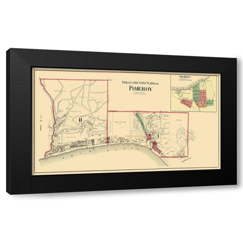 Pomeroy, New Haven Ohio Landowner - Hayes 1877 Black Modern Wood Framed Art Print by Hayes