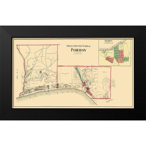 Pomeroy, New Haven Ohio Landowner - Hayes 1877 Black Modern Wood Framed Art Print by Hayes