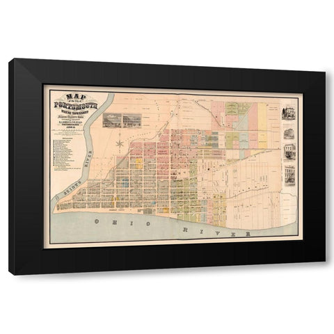 Portsmouth Ohio -Evans 1868 Black Modern Wood Framed Art Print with Double Matting by Evans