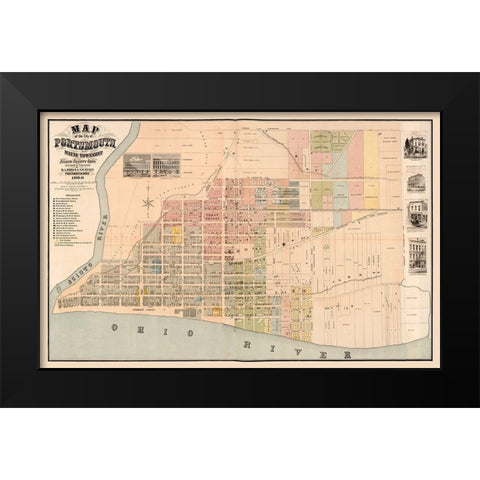 Portsmouth Ohio -Evans 1868 Black Modern Wood Framed Art Print by Evans