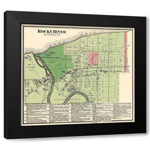 Rocky River Ohio Landowner - Titus 1876 Black Modern Wood Framed Art Print with Double Matting by Titus
