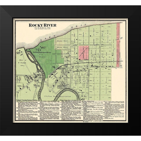 Rocky River Ohio Landowner - Titus 1876 Black Modern Wood Framed Art Print by Titus