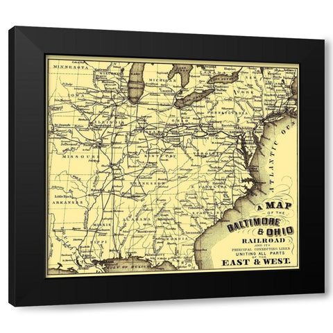 Baltimore and Ohio Railroad - Hoen 1860 Black Modern Wood Framed Art Print by Hoen