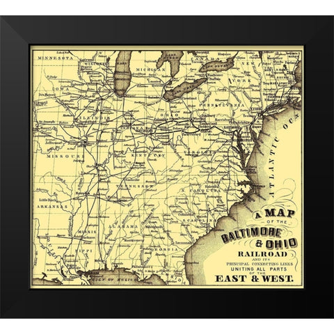 Baltimore and Ohio Railroad - Hoen 1860 Black Modern Wood Framed Art Print by Hoen