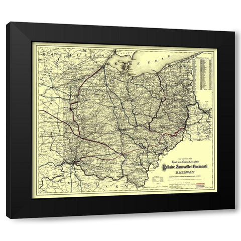 Bellaire, Zanesville and Cincinatti Railway 1883 Black Modern Wood Framed Art Print with Double Matting by Colton