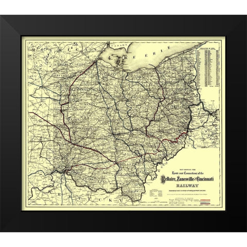 Bellaire, Zanesville and Cincinatti Railway 1883 Black Modern Wood Framed Art Print by Colton