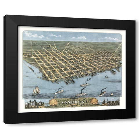 Sandusky Ohio -Stoner 1870 Black Modern Wood Framed Art Print by Stoner