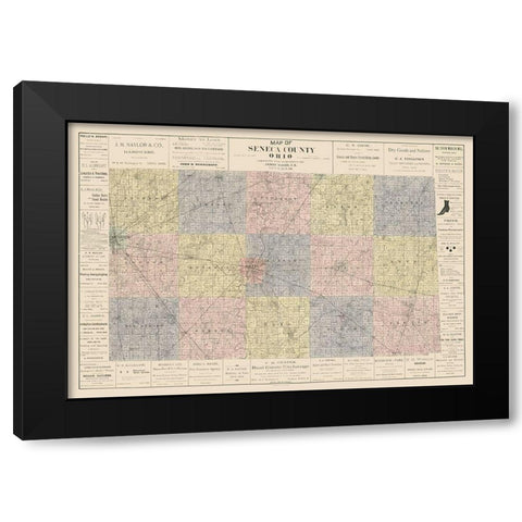 Seneca County Ohio - Woods 1896 Black Modern Wood Framed Art Print with Double Matting by Woods