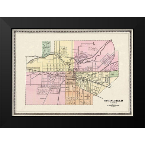 Springfield Ohio - Moler 1872 Black Modern Wood Framed Art Print by Moler