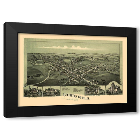 Woodsfield Ohio - Fowler 1899 Black Modern Wood Framed Art Print with Double Matting by Fowler