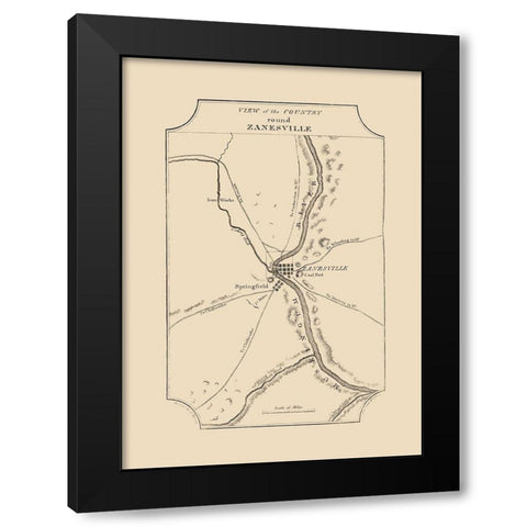 Zanesville Ohio - Melish 1812 Black Modern Wood Framed Art Print by Melish