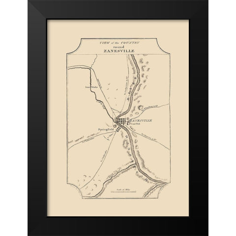 Zanesville Ohio - Melish 1812 Black Modern Wood Framed Art Print by Melish