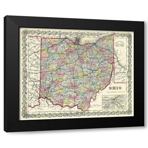 Ohio - Colton 1855 Black Modern Wood Framed Art Print with Double Matting by Colton