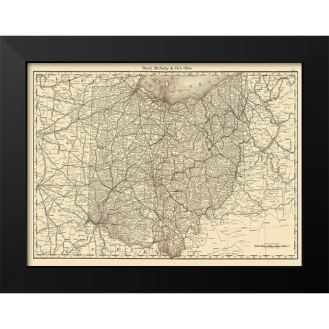 Ohio - Rand McNally 1879 Black Modern Wood Framed Art Print by Rand McNally