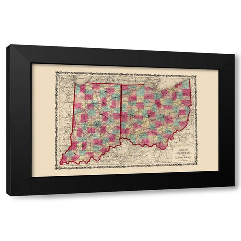 Ohio, Indiana - Johnson 1860 Black Modern Wood Framed Art Print by Johnson