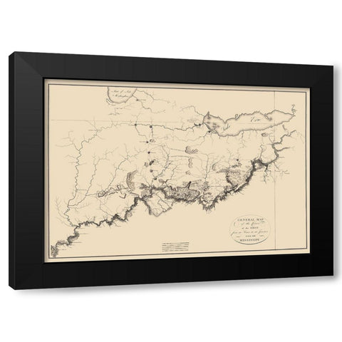 Ohio River - Collot 1796 Black Modern Wood Framed Art Print with Double Matting by Collot