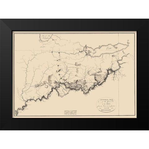 Ohio River - Collot 1796 Black Modern Wood Framed Art Print by Collot
