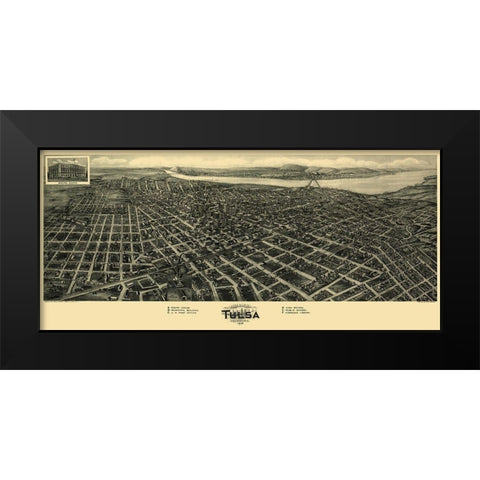 Tulsa Oklahoma - Fowler 1918 Black Modern Wood Framed Art Print by Fowler