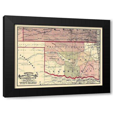 Oklahoma Indian Territory - Cram 1875 Black Modern Wood Framed Art Print by Cram