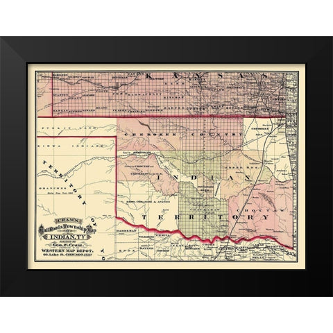 Oklahoma Indian Territory - Cram 1875 Black Modern Wood Framed Art Print by Cram