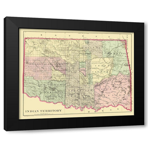 Oklahoma Indian Territory - Bradley 1887 Black Modern Wood Framed Art Print with Double Matting by Bradley