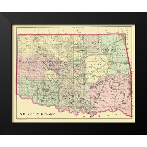 Oklahoma Indian Territory - Bradley 1887 Black Modern Wood Framed Art Print by Bradley