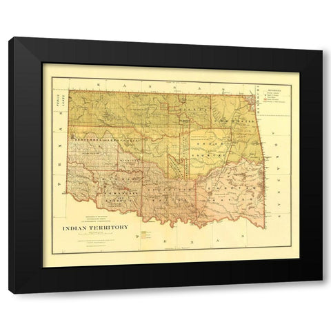 Oklahoma Indian Territory - Roeser 1879 Black Modern Wood Framed Art Print by Roeser