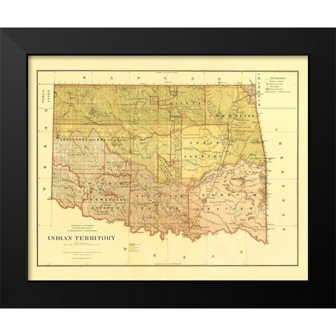 Oklahoma Indian Territory - Roeser 1879 Black Modern Wood Framed Art Print by Roeser