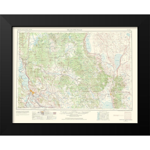 Klamath Falls Oregon California Quad - USGS 1968 Black Modern Wood Framed Art Print by USGS