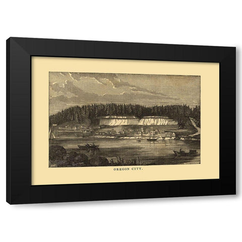 Oregon City Oregon - Richardson 1850 Black Modern Wood Framed Art Print with Double Matting by Richardson