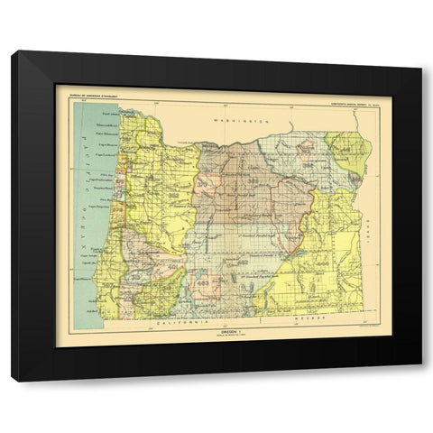 Oregon - Hoen 1896 Black Modern Wood Framed Art Print with Double Matting by Hoen