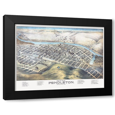 Pendleton Oregon - Dakin 1890 Black Modern Wood Framed Art Print with Double Matting by Dakin