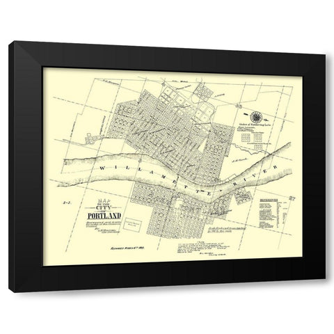 Portland Oregon Landowner - Burrage 1866 Black Modern Wood Framed Art Print by Burrage