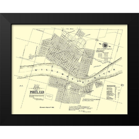 Portland Oregon Landowner - Burrage 1866 Black Modern Wood Framed Art Print by Burrage