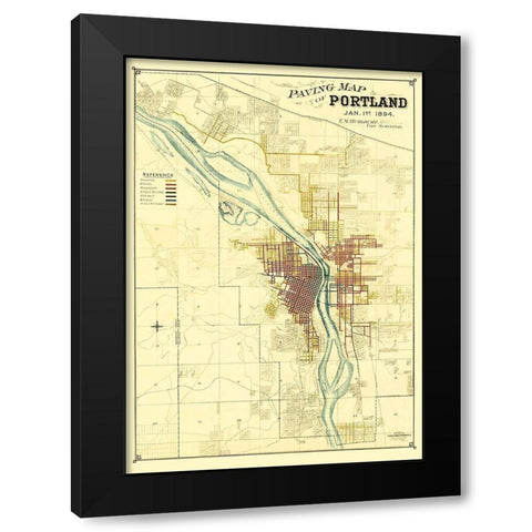 Portland Oregon Paving - Schmidt 1894 Black Modern Wood Framed Art Print by Schmidt