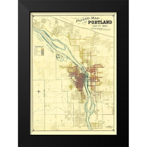 Portland Oregon Paving - Schmidt 1894 Black Modern Wood Framed Art Print by Schmidt